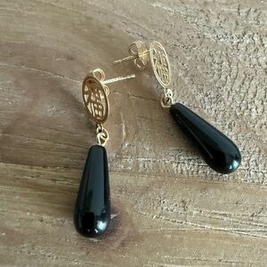 14K Gold Womens Black Onyx Earrings 14 Karat Jewelry Asian happiness